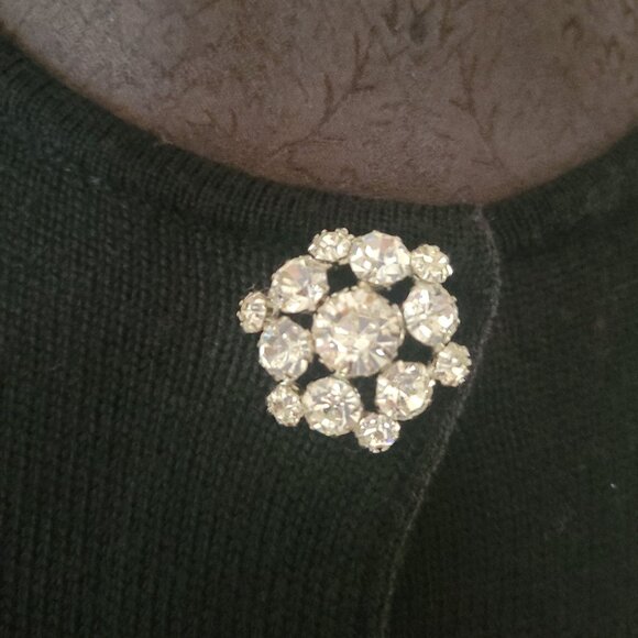 Talbots Petites Black Cardigan 100% Merino Wool W/Rhinestone Buttons Womens M - Picture 6 of 7